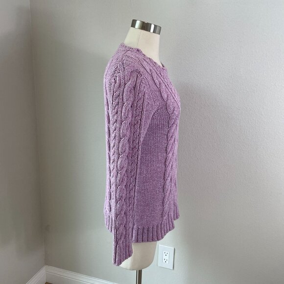 LL Bean Womens Medium Cable Knit Sweater Purple Heather Long Sleeve Crewneck - Picture 6 of 8